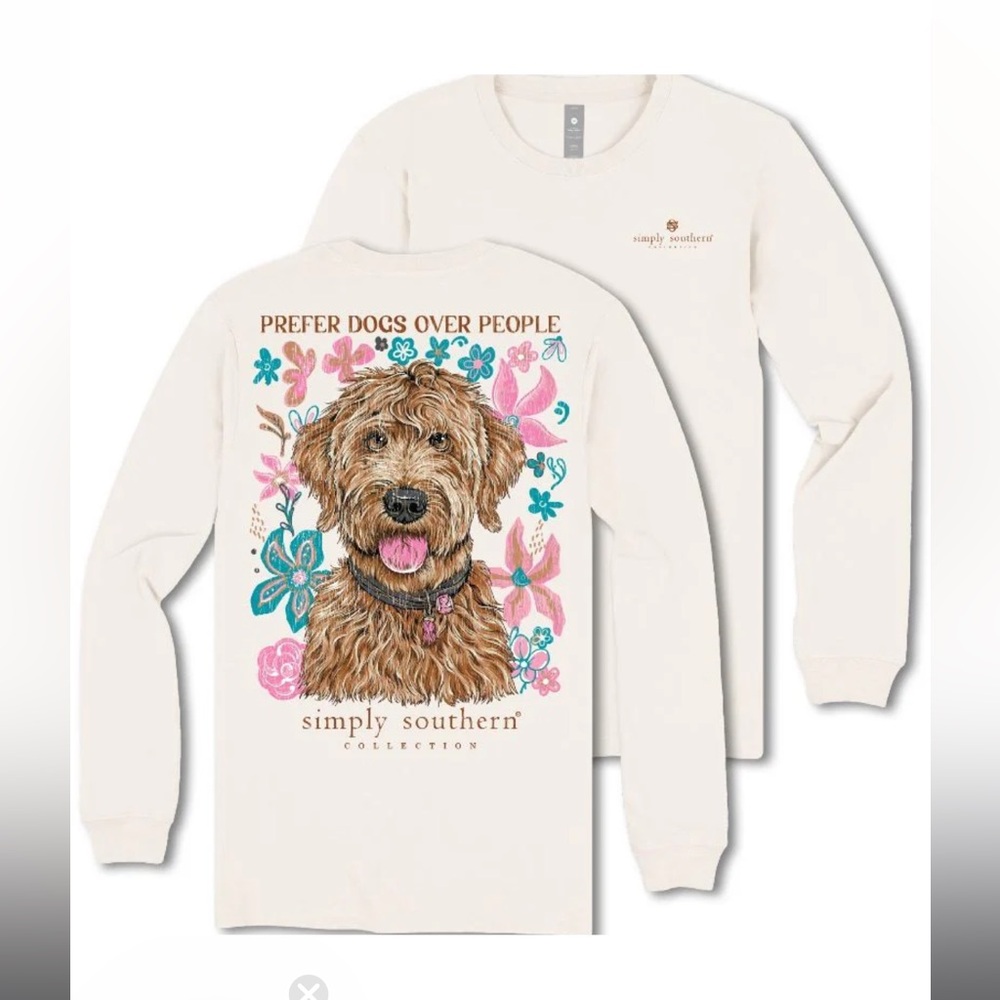 Simply Southern Dog Graphic Long Sleeve Shirt Cream Size L